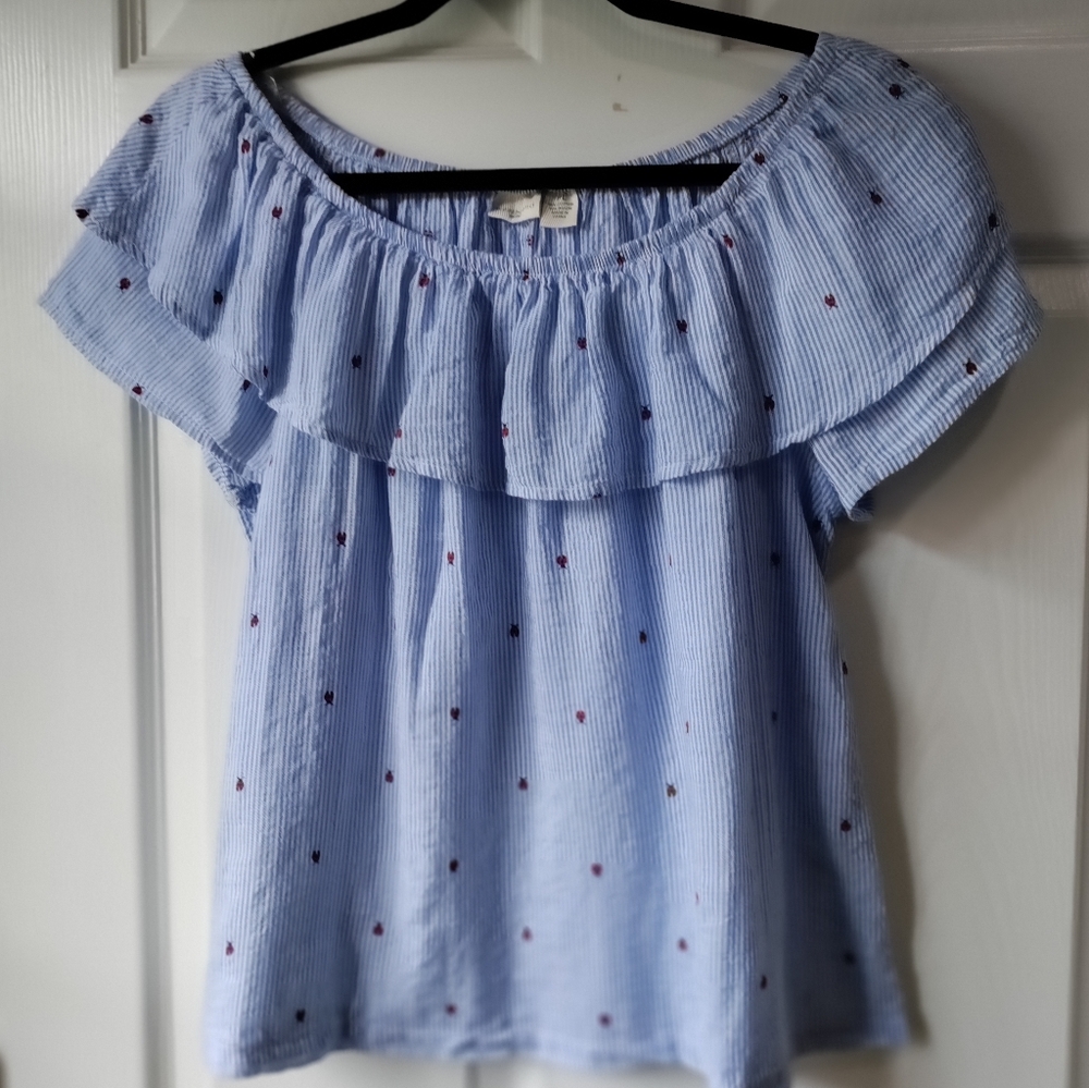 Westbound ladybug blouse ruffled neckline women's size Large petite